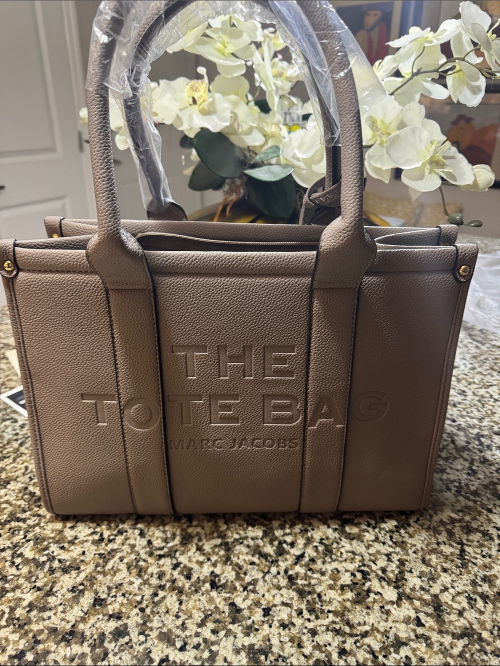 MJ  Taupe Pebbled Leather The Tote Bag